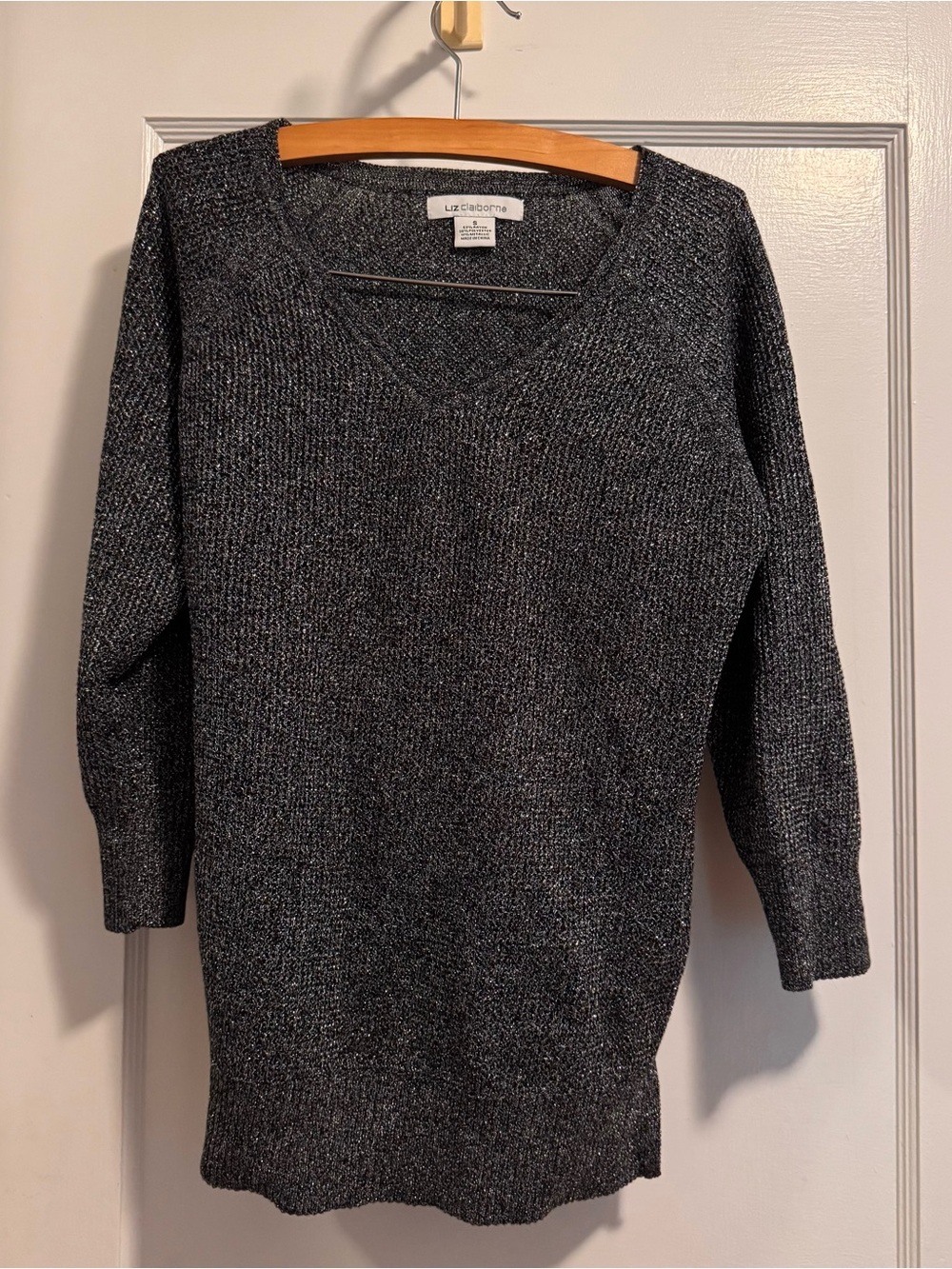 Liz Claiborne V-Neck Long Sleeve Sweater - Charcoal